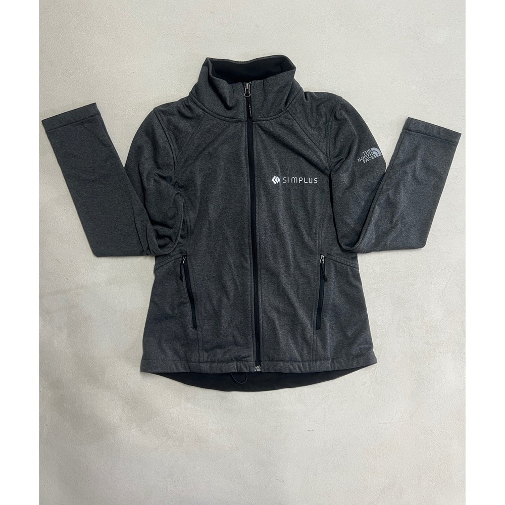 The North Face Womens Gray Full Zip Softshell Fleece Jacket Simplus Logo Size S